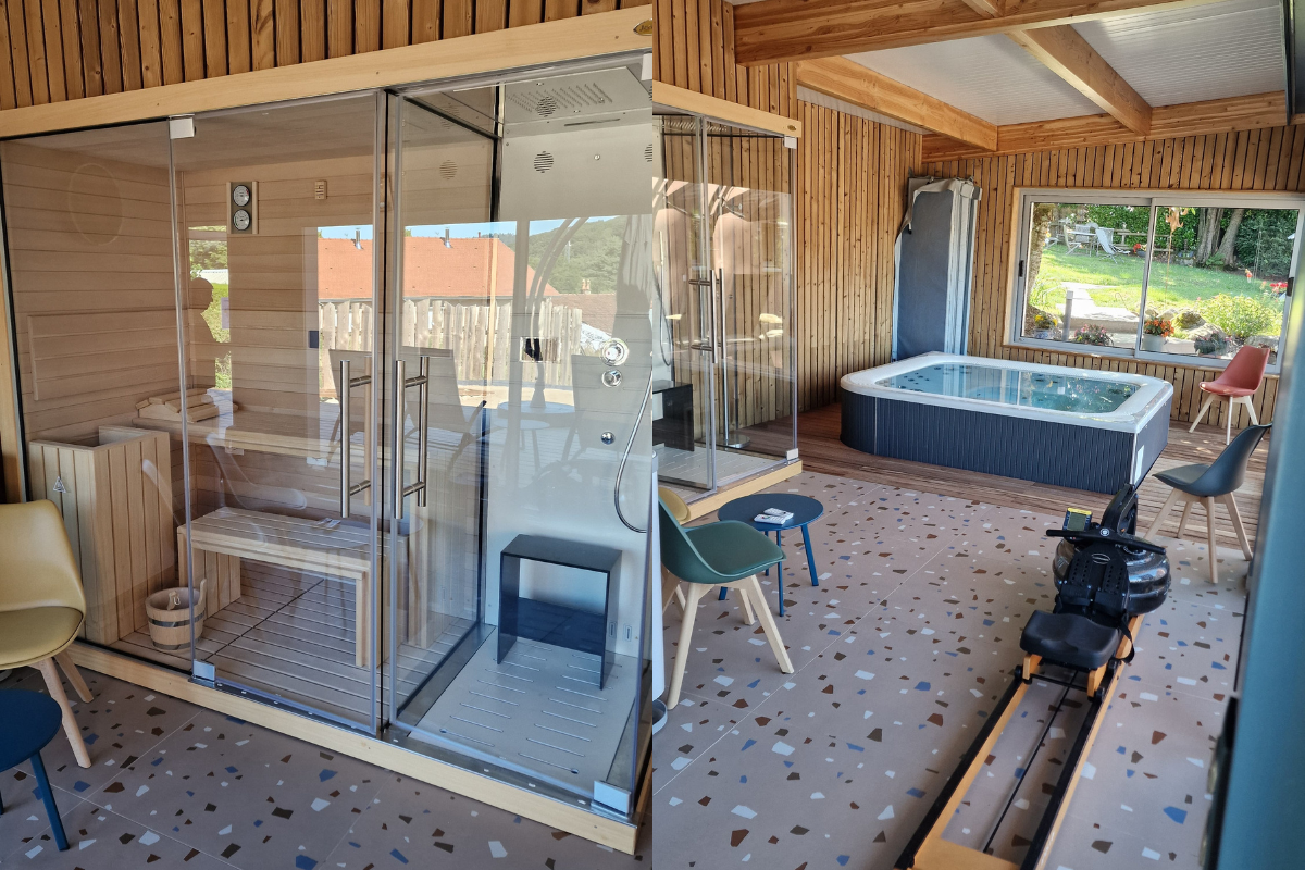 Installation moderne de spa avec sauna et hammam dans un cadre nature vosgien