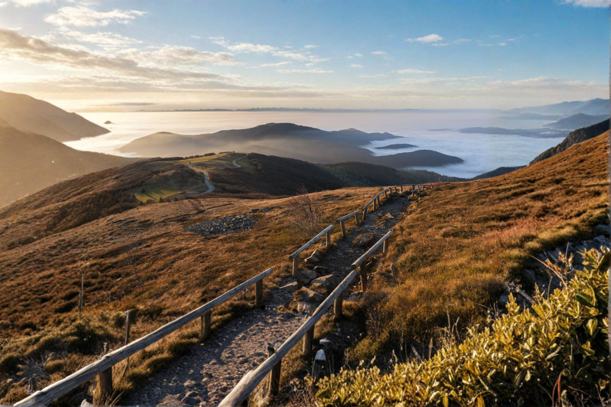 Lever du soleil spectaculaire sur le Grand Ballon des Vosges, un moment de contemplation pure.